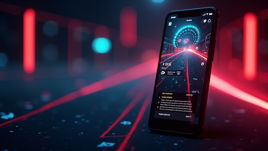 Interfaz de PikeBit Aviator Apk en un móvil dentro de un casino oscuro
